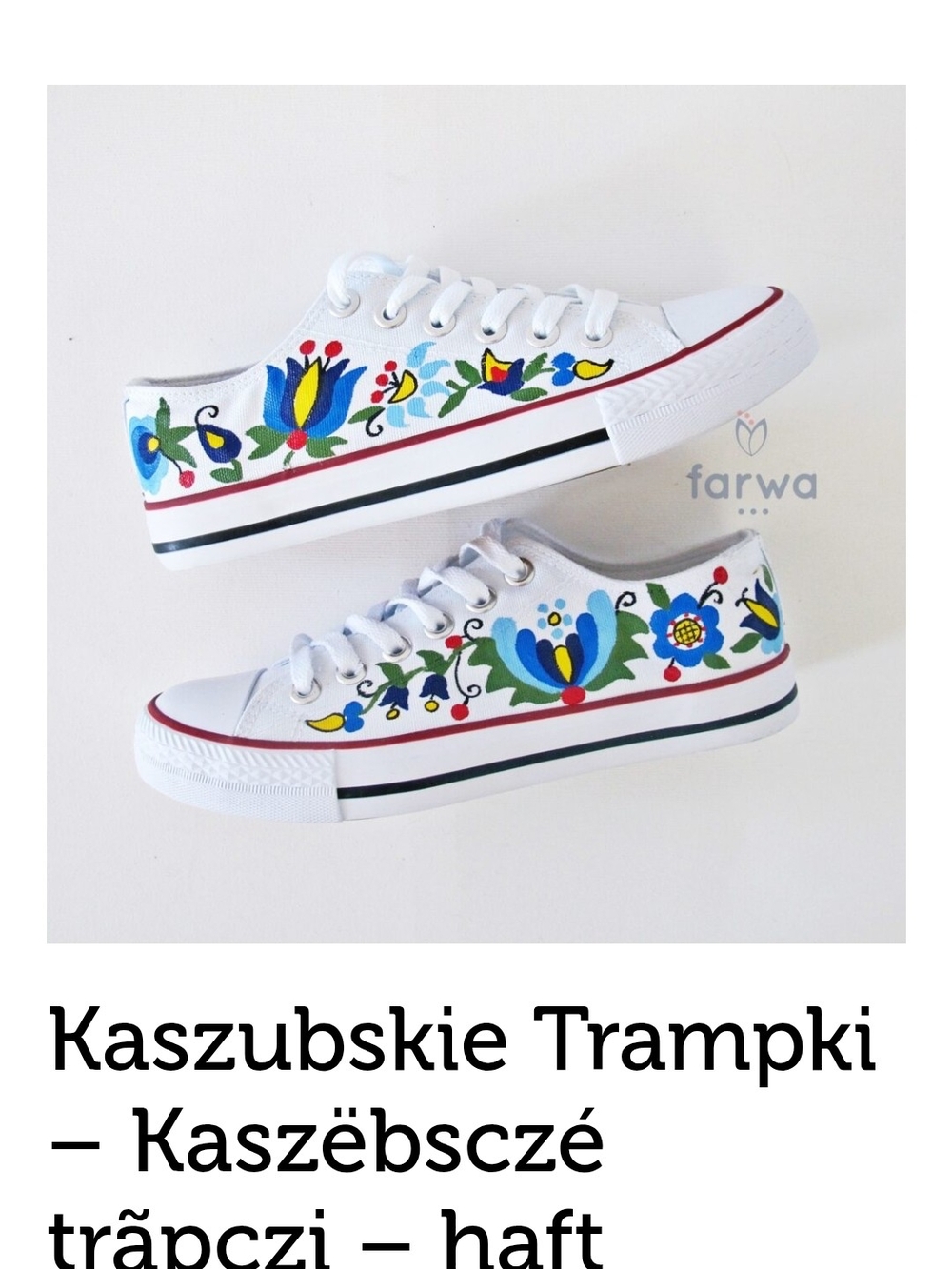 Hand-Painted Floral White Canvas Sneakers Like Converse POLAND FOLK